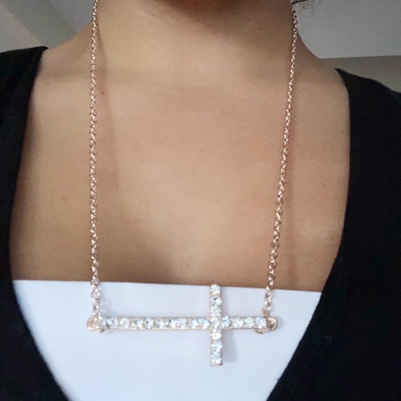 BOGO!! Rose Gold Rhinestone Cross Necklace - Picture 3 of 5